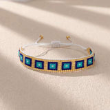 Evil Eye Blue Gold Handcrafted Beads Adjustable Bracelet for Women