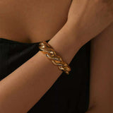 Criss Cross Curb Glossy 18K Gold Anti Tarnish Bracelet Cuff Kada For Women