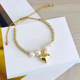 Love Heart Pearl White 18K Gold Anti Tarnish Adjustable Bracelet For Women