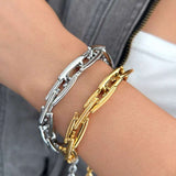 Geometric Silver Stainless Steel Anti Tarnish Chain Bracelet For Women