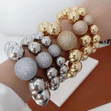 Glossy Ball Beads 18K Gold Anti Tarnish Cubic Zirconia Bracelet For Women