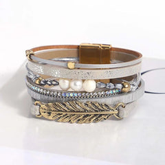 Leather Strand Pearl Gold Silver Anti Tarnish Leather Stand Bracelet For Women