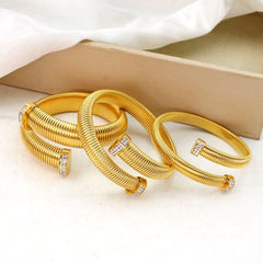 Snake American Diamond 18K Gold Anti Tarnish Stainless Steel Bracelet Kada For Women