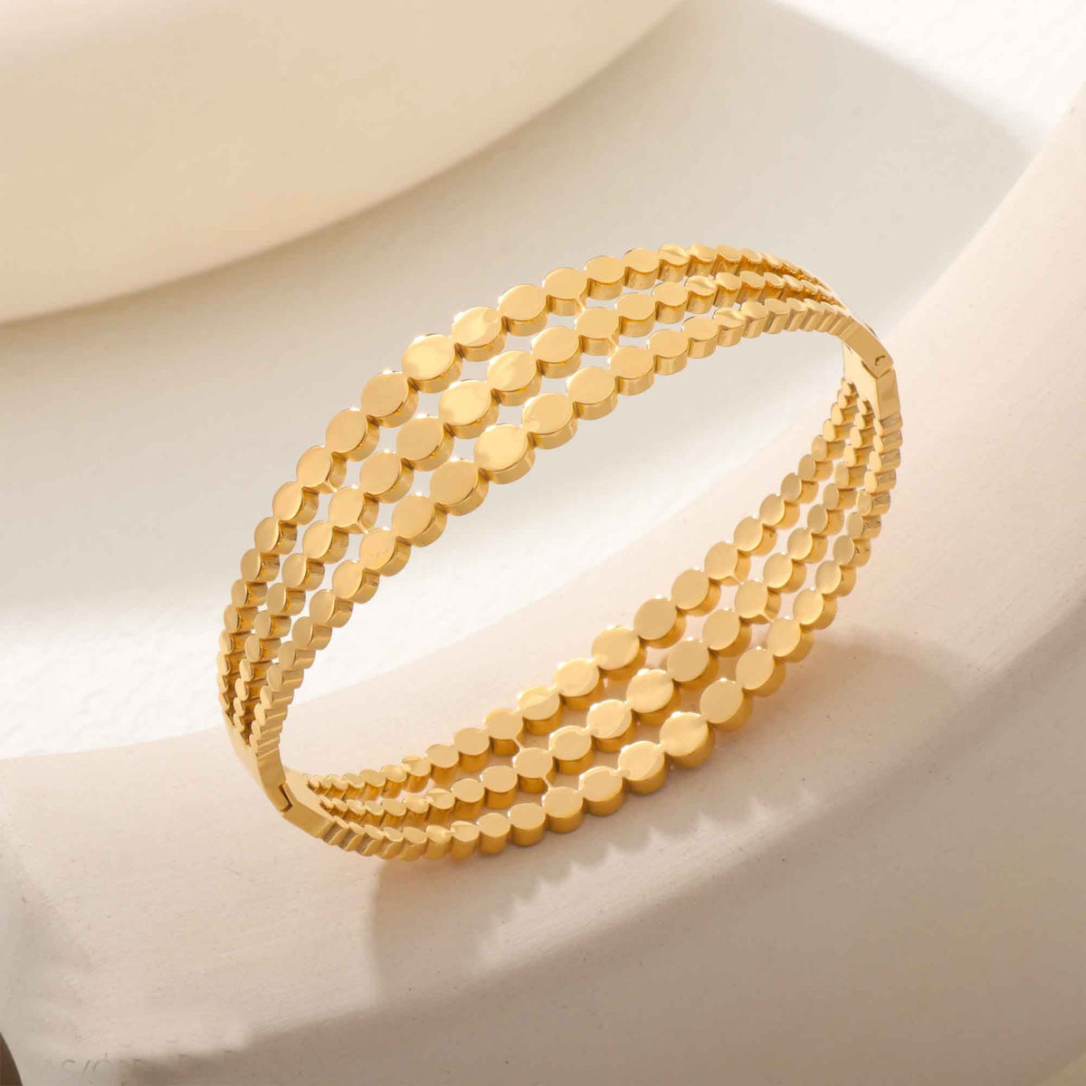 Triple Ball Layer 18K Gold Anti Tarnish Stainless Steel Openable Kada For Women