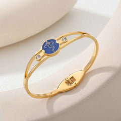 Lord Ganesh Ganpati Cubic Zirconia Enamel Blue 18K Gold Anti Tarnish Stainless Steel Openable Kada For Women