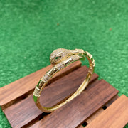Snake Cubic Zirconia Crystal Green Eye 18K Gold Anti Tarnish Bracelet Kada For Women