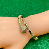 Snake Cubic Zirconia Crystal Green Eye 18K Gold Anti Tarnish Bracelet Kada For Women