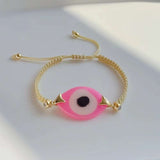 Evil Eye Pink White Cubic Zirconia 18K Gold Copper Anti Tarnish Adjustable Bracelet For Women