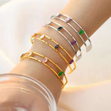 Rainbow Multicolour Cubic Zirconia 18K Gold Copper Anti Tarnish Cuff Bracelet For Women