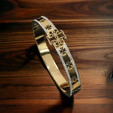 18K Gold Black Cubic Zirconia Anti Tarnish Stainless Steel Kada Bracelet For Women