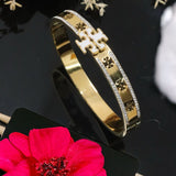 18K Gold White Cubic Zirconia Enamel Anti Tarnish Stainless Steel Kada Bracelet For Women