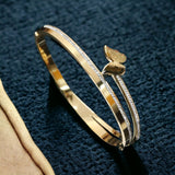 Butterfly 18K Gold White Cubic Zirconia Anti Tarnish Stainless Steel Kada Bracelet For Women
