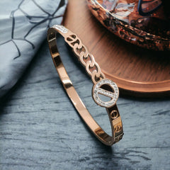 Screw Minus 18K Rose Gold White Cubic Zirconia Anti Tarnish Stainless Steel Kada Bracelet For Women