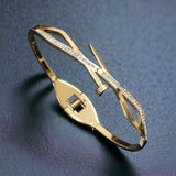 Nail 18K Gold Cubic Zirconia Anti Tarnish Stainless Steel Kada Bracelet For Women