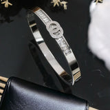 Baguette Roman Silver Cubic Zirconia Anti Tarnish Stainless Steel Kada Bracelet For Women