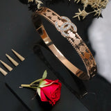 Stylish Filigree 18K Rose Gold Cubic Zirconia Anti Tarnish Stainless Steel Kada Bracelet For Women