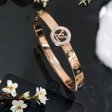 Clover Flower 18K Rose Gold Cubic Zirconia Anti Tarnish Stainless Steel Kada Bracelet For Women