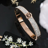 Stylish 18K Rose Gold White Cubic Zirconia Anti Tarnish Stainless Steel Kada Bracelet For Women