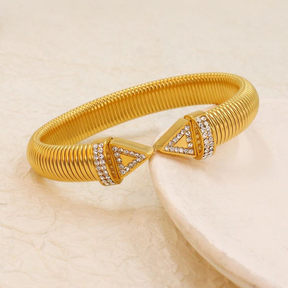 Snake Cobra 18K Gold Cubic Zirconia Anti Tarnish Stainless Steel Cuff Kada Bracelet For Women
