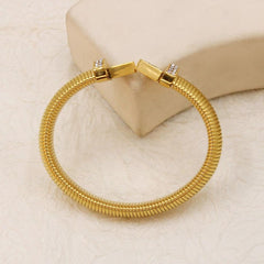 Snake Cobra 18K Gold Cubic Zirconia Anti Tarnish Stainless Steel Cuff Kada Bracelet For Women