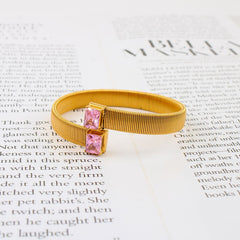 Snake Cobra Pink 18K Gold Crystal Anti Tarnish Stainless Steel Cuff Kada Bracelet For Women