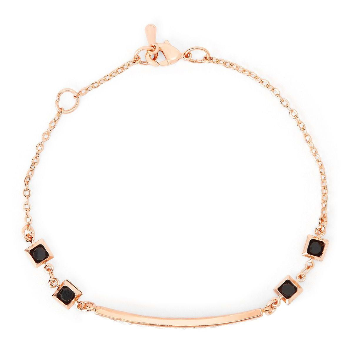 Copper princess Cut Cubic Zirconia Gold Black Link Chain ID Bracelet Women