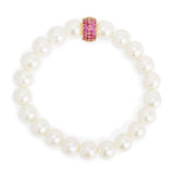 Copper Cubic Zirconia White Gold Pearl Beads Stretchable Bracelet Women