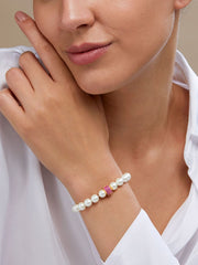 Copper Cubic Zirconia White Gold Pearl Beads Stretchable Bracelet Women
