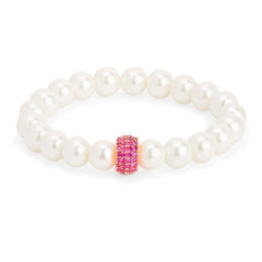 Copper Cubic Zirconia White Gold Pearl Beads Stretchable Bracelet Women