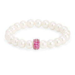 Copper Cubic Zirconia White Gold Pearl Beads Stretchable Bracelet Women