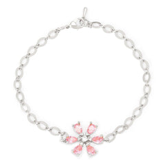 Copper Cubic Zirconia Pear Cut Crystal Pink Gold Flower Link Chain Bracelet Women