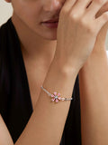 Copper Cubic Zirconia Pear Cut Crystal Pink Gold Flower Link Chain Bracelet Women