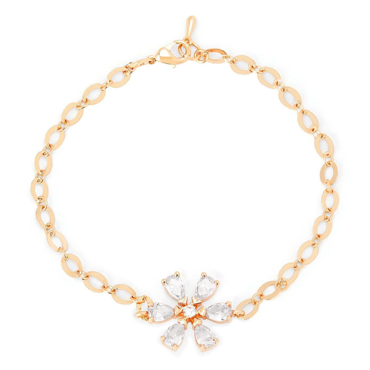 Copper Pear Cut Cubic Zirconia White Gold Flower Link Chain Bracelet Women