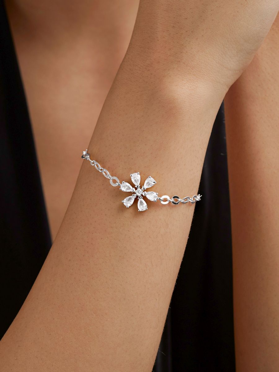 AJS Silver Bracelet For Women CZ Infinity Silver Adjustable Bracelet For  Women Girls Love Gifts Women's