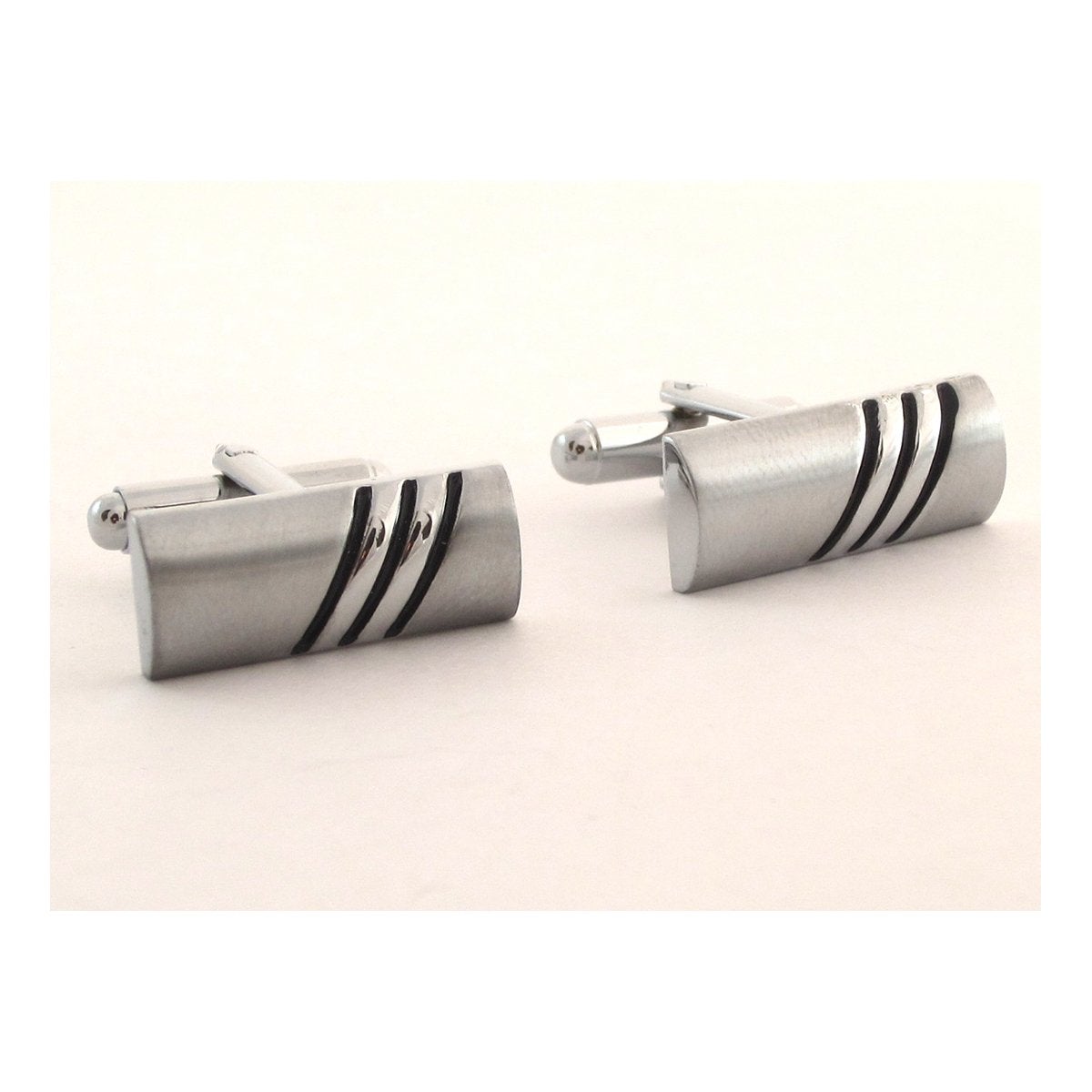 Rectangle Silver Stripes Cufflinks In Box