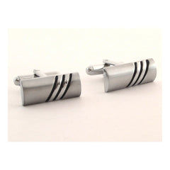Rectangle Silver Stripes Cufflinks In Box