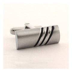 Rectangle Silver Stripes Cufflinks In Box