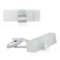 Rectangle White Frosted Ice Cufflinks In Box