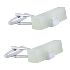 Rectangle White Frosted Ice Cufflinks In Box