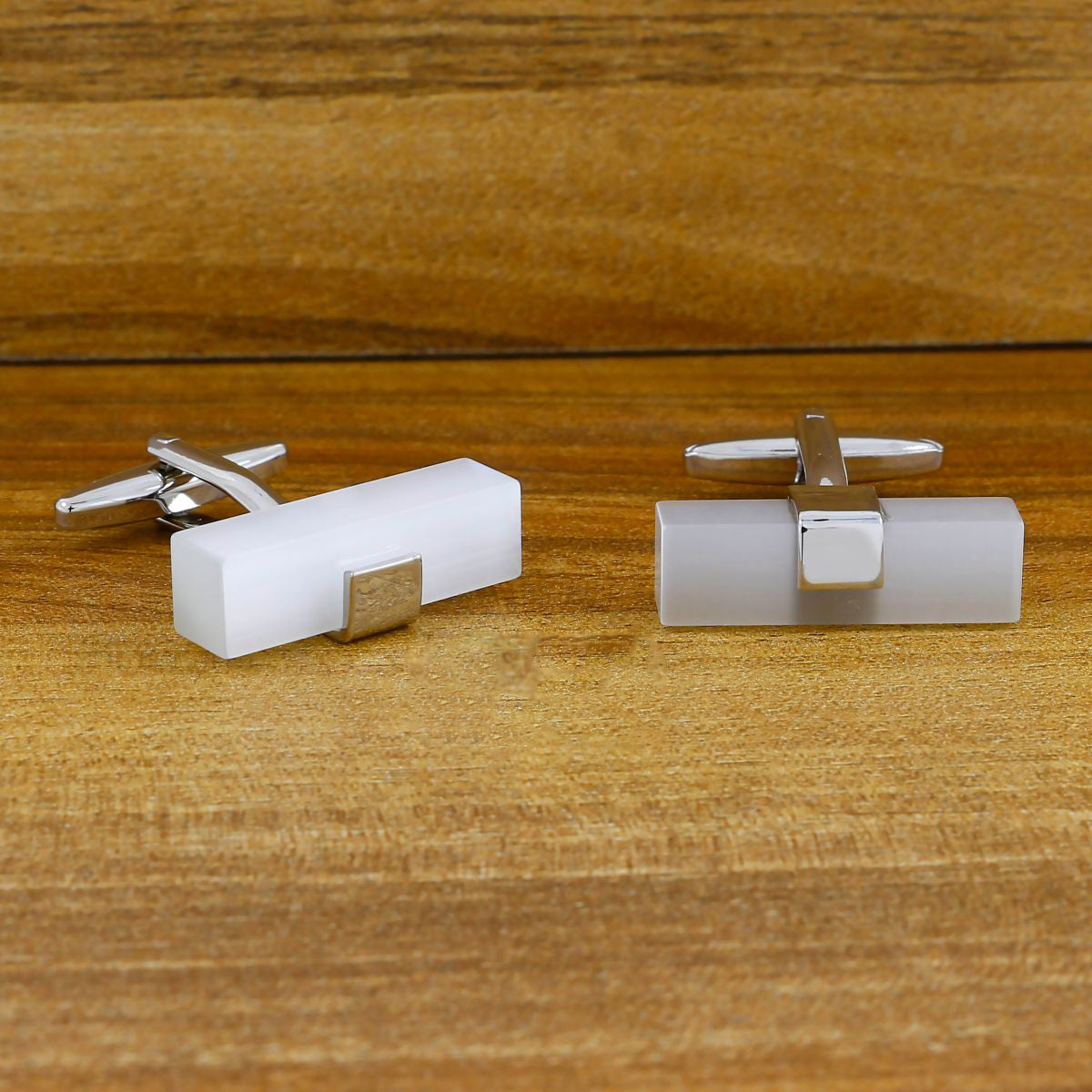 Rectangle White Frosted Ice Cufflinks In Box