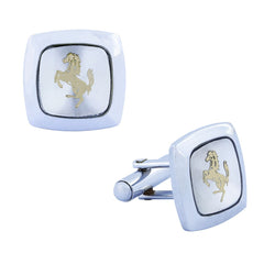 Square Silver Ferrari Horse Cufflinks In Box