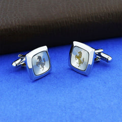 Square Silver Ferrari Horse Cufflinks In Box