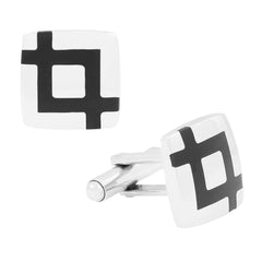 Square Black Checks Cufflinks In Box