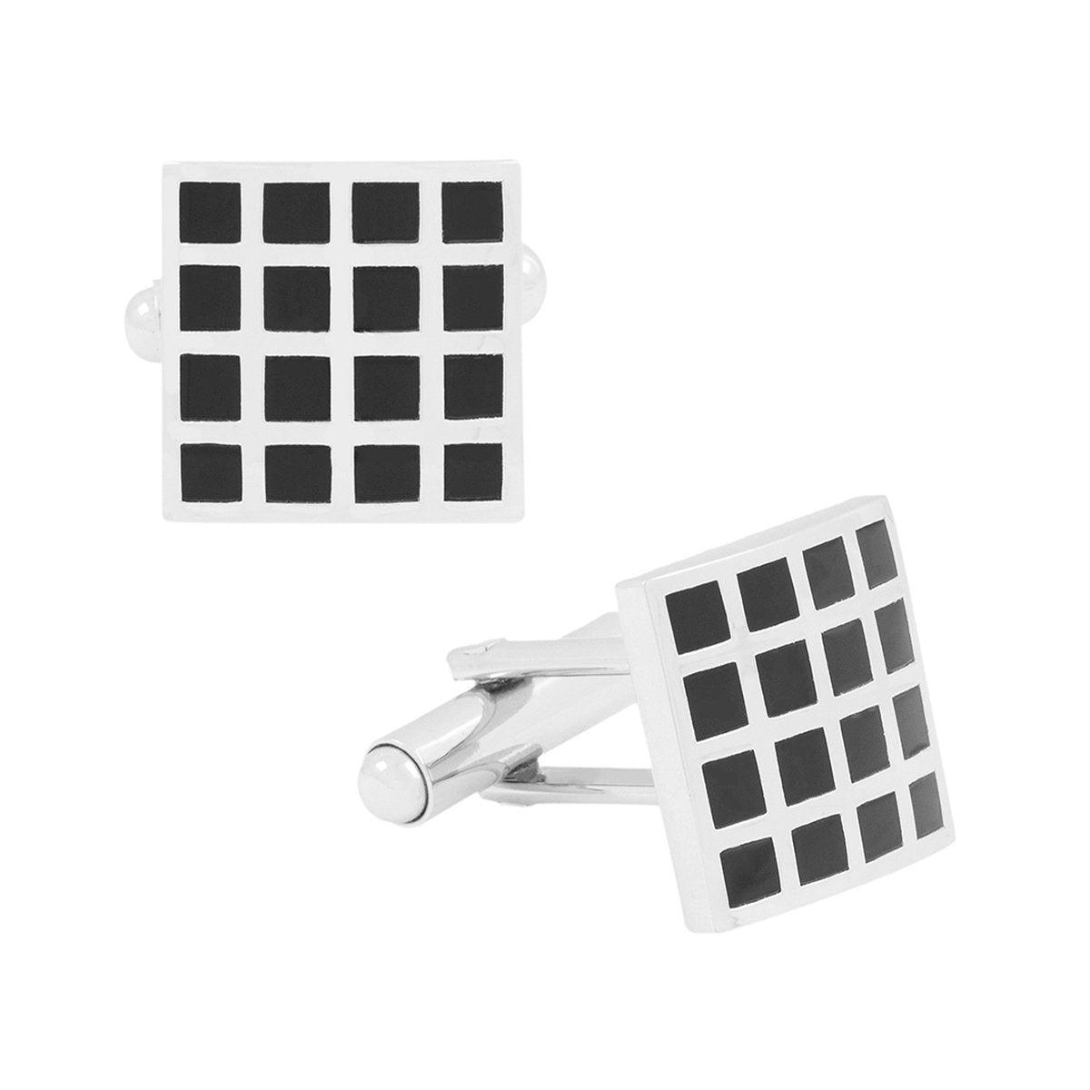 Square Black Checks Cufflinks In Box