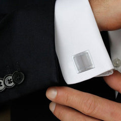 Square Silver Matte Cufflinks In Box