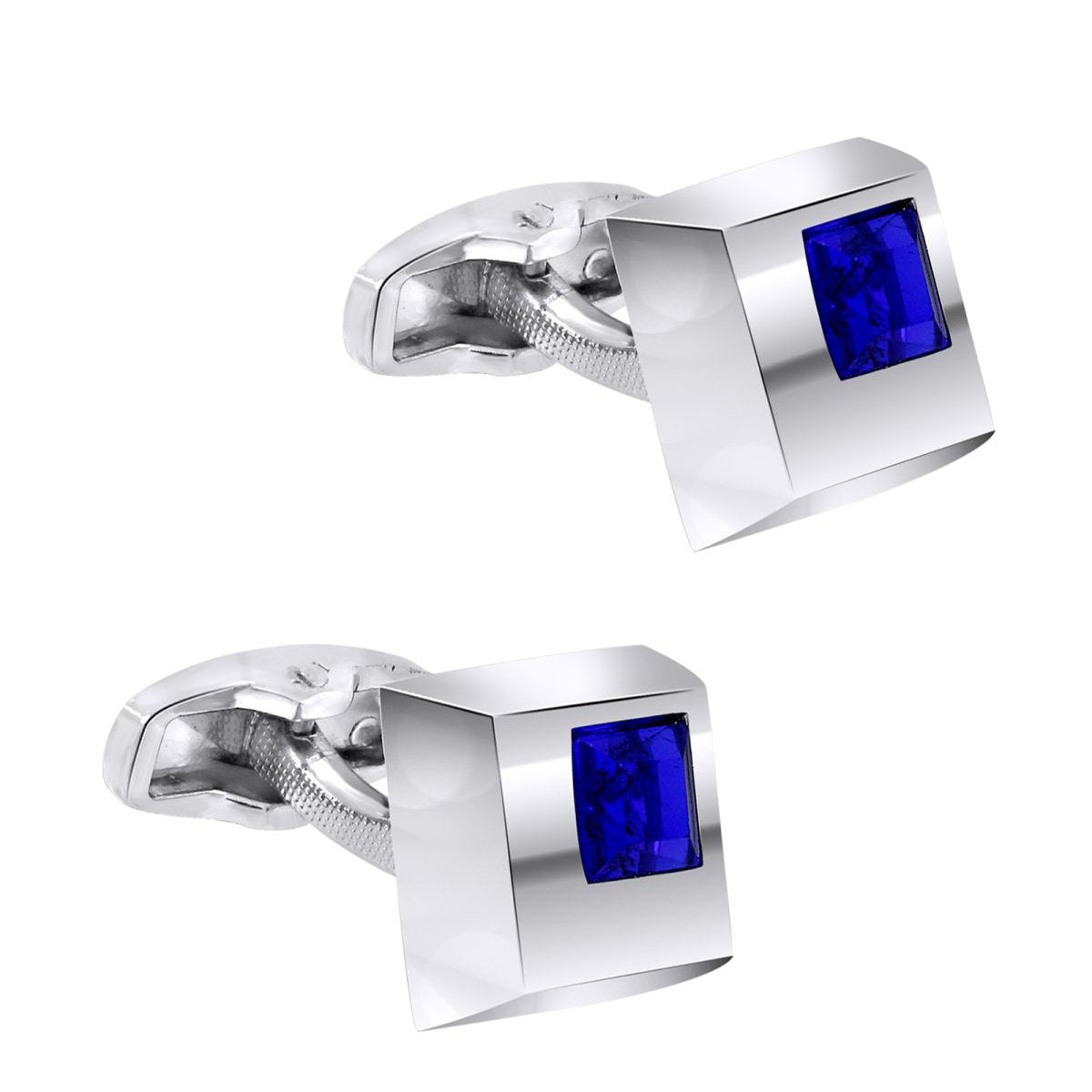Square Blue Crystal Cufflinks In Box