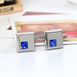 Square Blue Crystal Cufflinks In Box