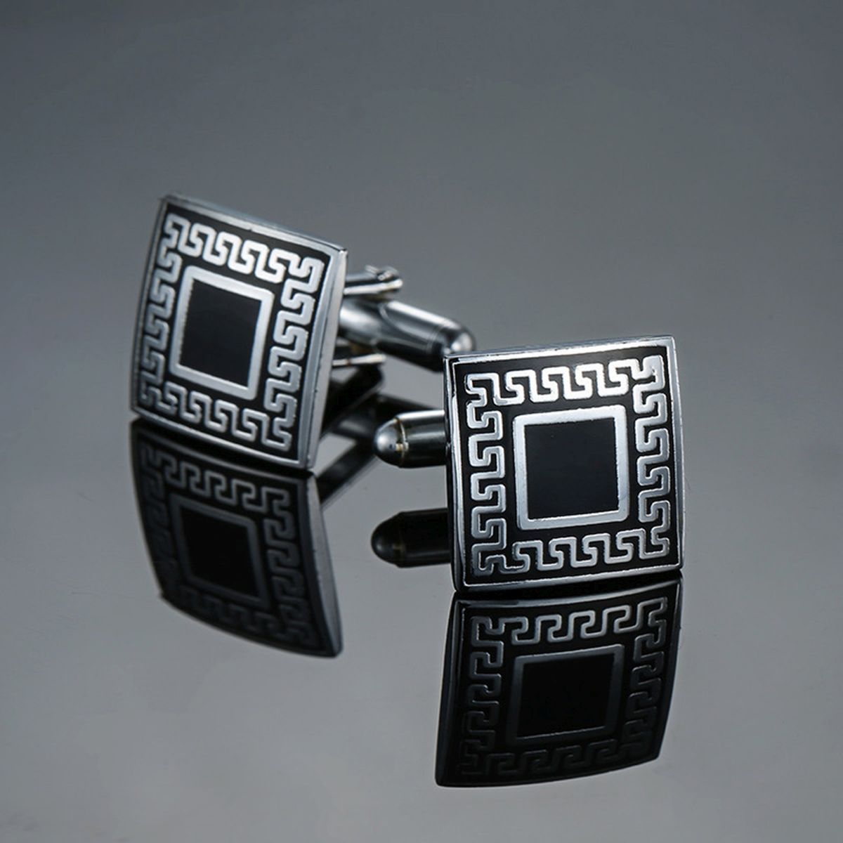Square Black Stripes Cufflinks In Box