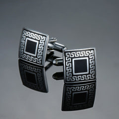 Square Black Stripes Cufflinks In Box