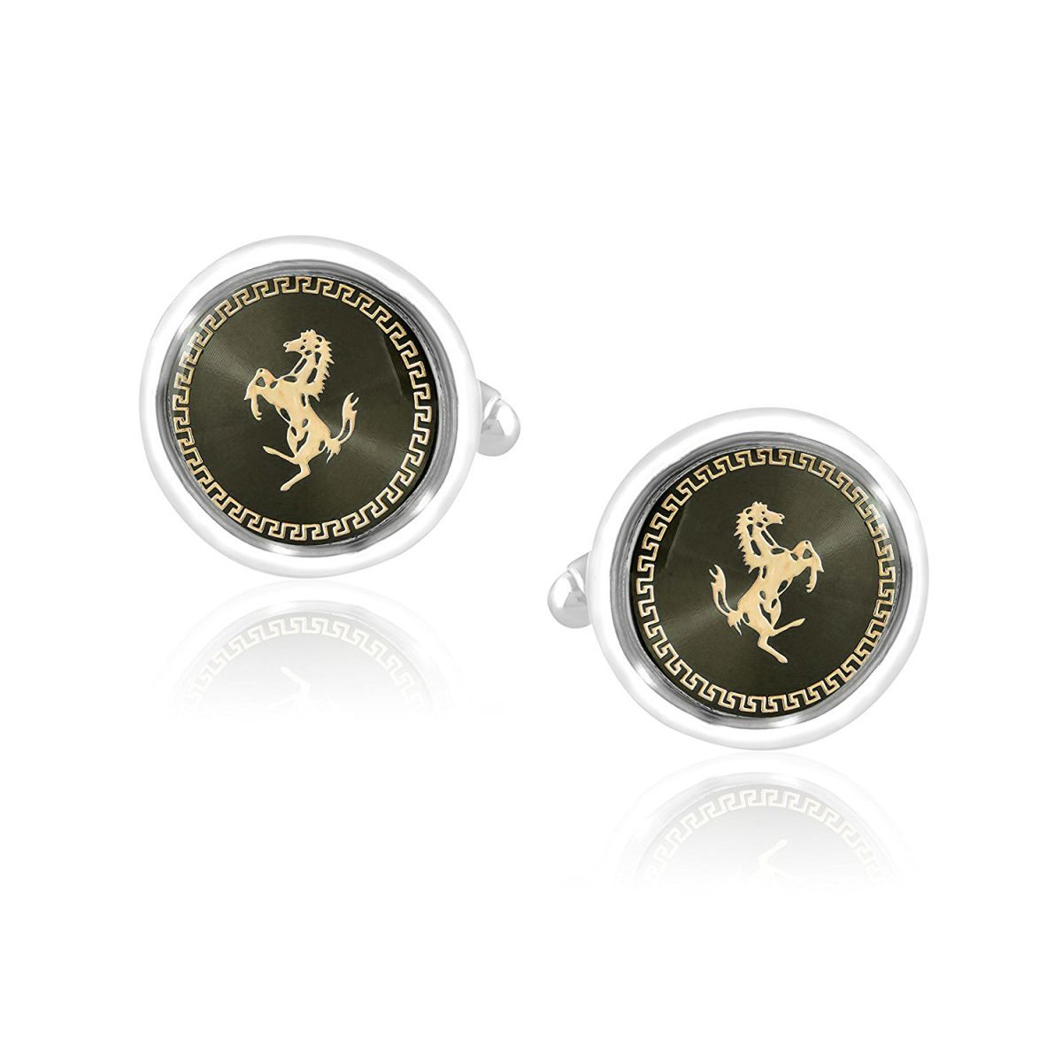 Round Grey Ferrari Horse Cufflinks In Box